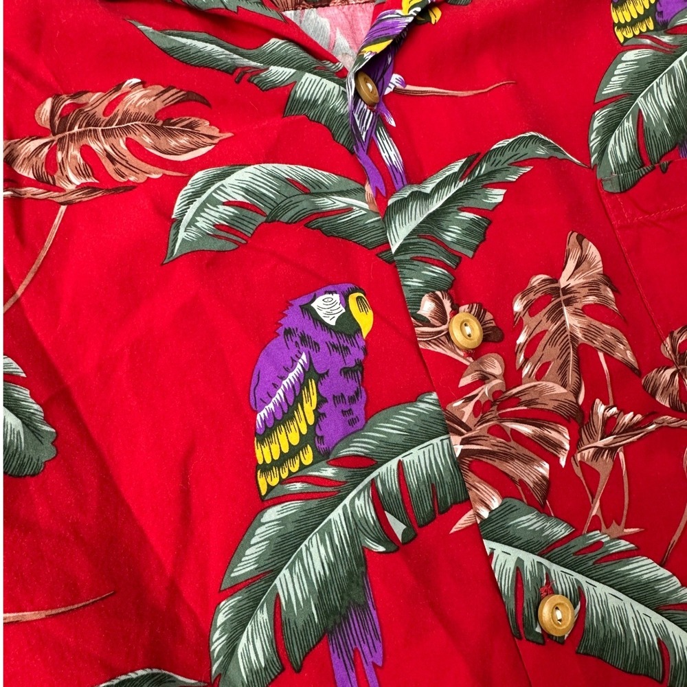 Paradise Found Hawaiian Shirt Red Parrot Tropical / Men's Extra Large - Picture 2 of 7